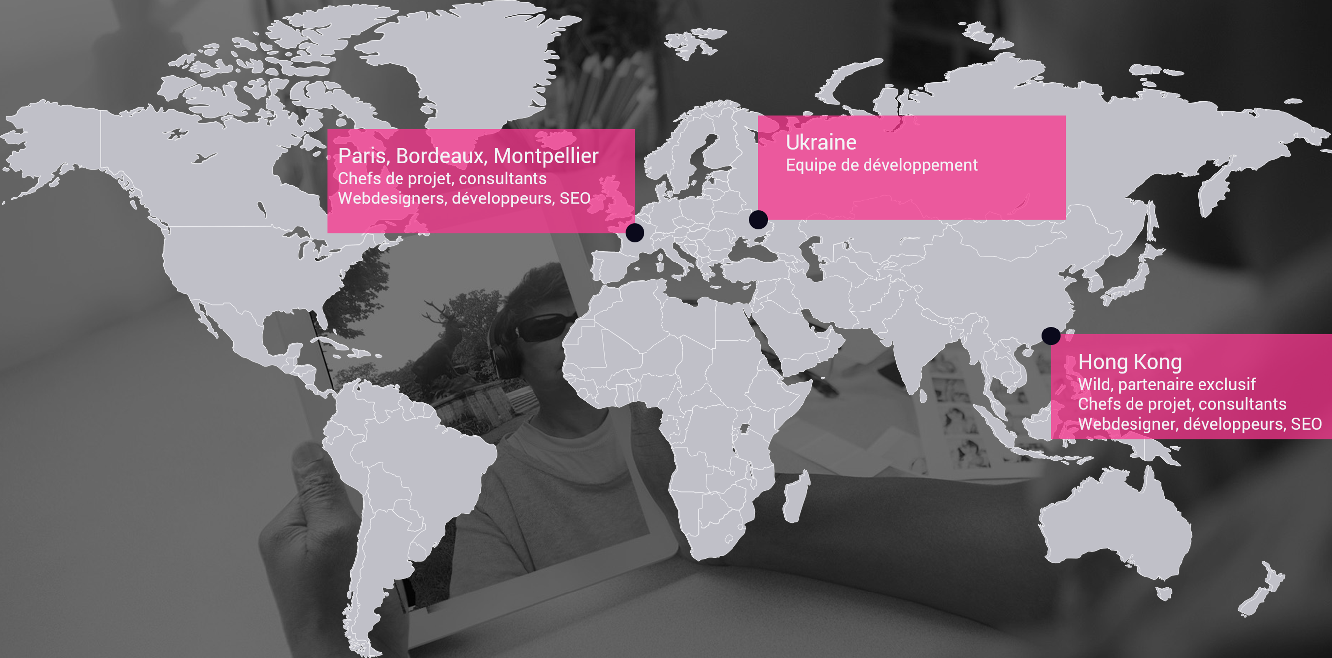 L'agence Com'etic est présenteen France, Paris, Hong Kong, Singapouret Luxembourg