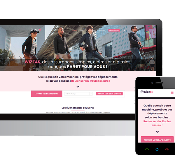 Com''etic a réalisé la refonte du site de Wizzas sur WooCommerce qui permet l'assurance en ligne sans couture pour les engin de déplacement personnel motorisés comme les trottinettes électriques, Gyroroues