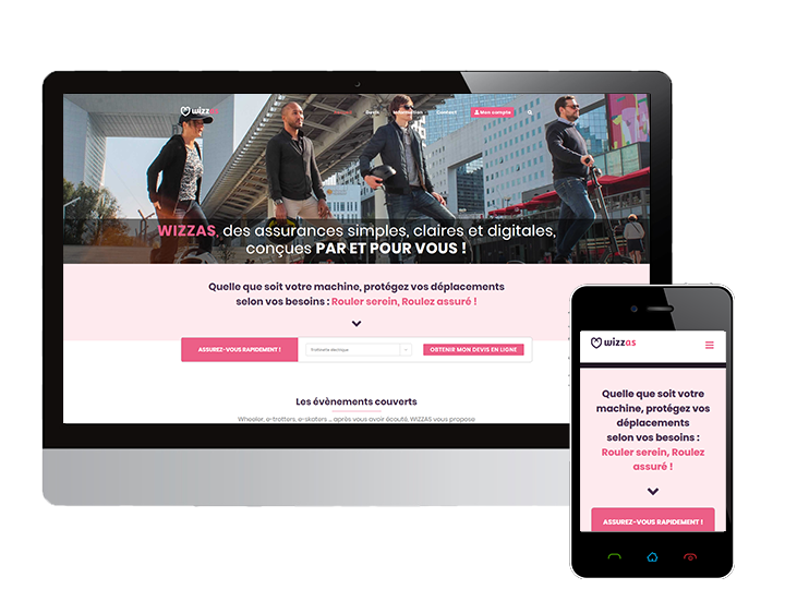 Com''etic a réalisé la refonte du site de Wizzas sur WooCommerce qui permet l'assurance en ligne sans couture pour les engin de déplacement personnel motorisés comme les trottinettes électriques, Gyroroues