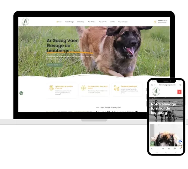 L'agence digitale Com'etic basée à Quimper a créé le site web responsive de Ar Gazeg Vaen qui est un petit élevage familial de chiens de race Leonberg, situé entre Brest et Quimper