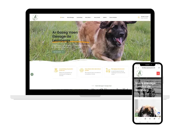 L'agence digitale Com'etic basée à Quimper a créé le site web responsive de Ar Gazeg Vaen qui est un petit élevage familial de chiens de race Leonberg, situé entre Brest et Quimper