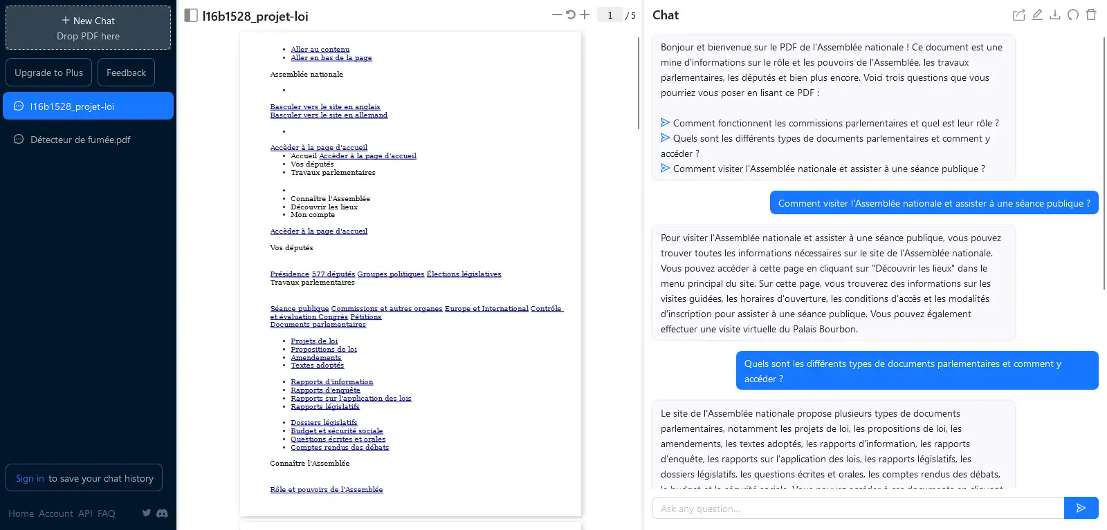 Interface de ChatGPT pour analyser et résumer les PDF et autres documents