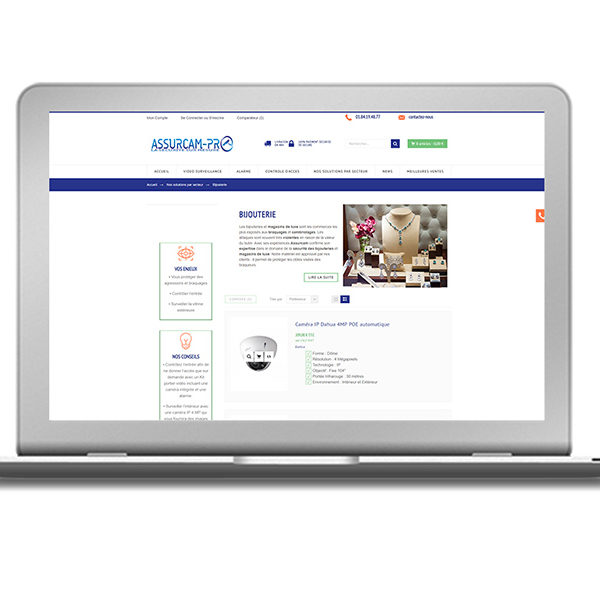 Com'etic réalise la boutique en ligne d'Assurcam Pro spécialiste de la vente de matériel de vidéosurveillance et d'alarme